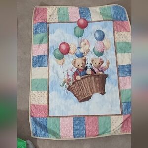 Vintage Blue Jean Teddy Bear Baby Blanket Quilt (See Notes)